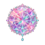 a brilliantly colored circular gem with pinks, teals, and pastels of each