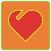 red heart in an orange box