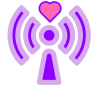 a violet emblem symbolizing a person holding a heart above their head