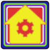 a clip art image of a house with a gear in the middle